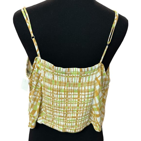 New BP. NORDSTROM ~ Ivory Tan Happy Plaid Tie Detail Crop Camisole Top 2X - Picture 5 of 9